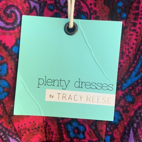 Plenty Dresses by Tracy Reese magenta blue paisley v neck/back cap sleeves - Picture 12 of 13